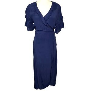Cleobella Blue Wrap Dress Maxi Ruffle Sleeves| Size M